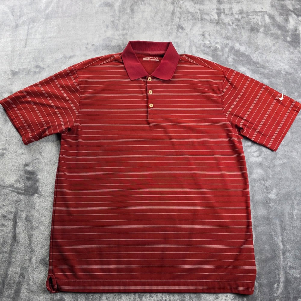 Nike Golf Polo Shirt Mens Large Red Striped Nike FIT DRY Short Sleeve Top